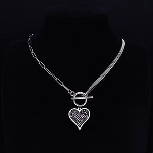 NEW Heart Stainless Steel Black Crystal Necklace